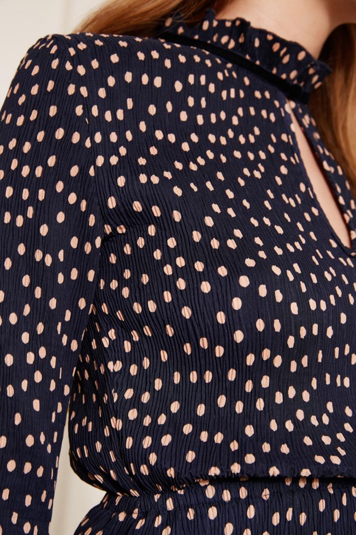 The Fifth The Fifth Atlanta Polka Dot Long Sleeve Dress Navy W Peachxxs, Xs,s,m,l