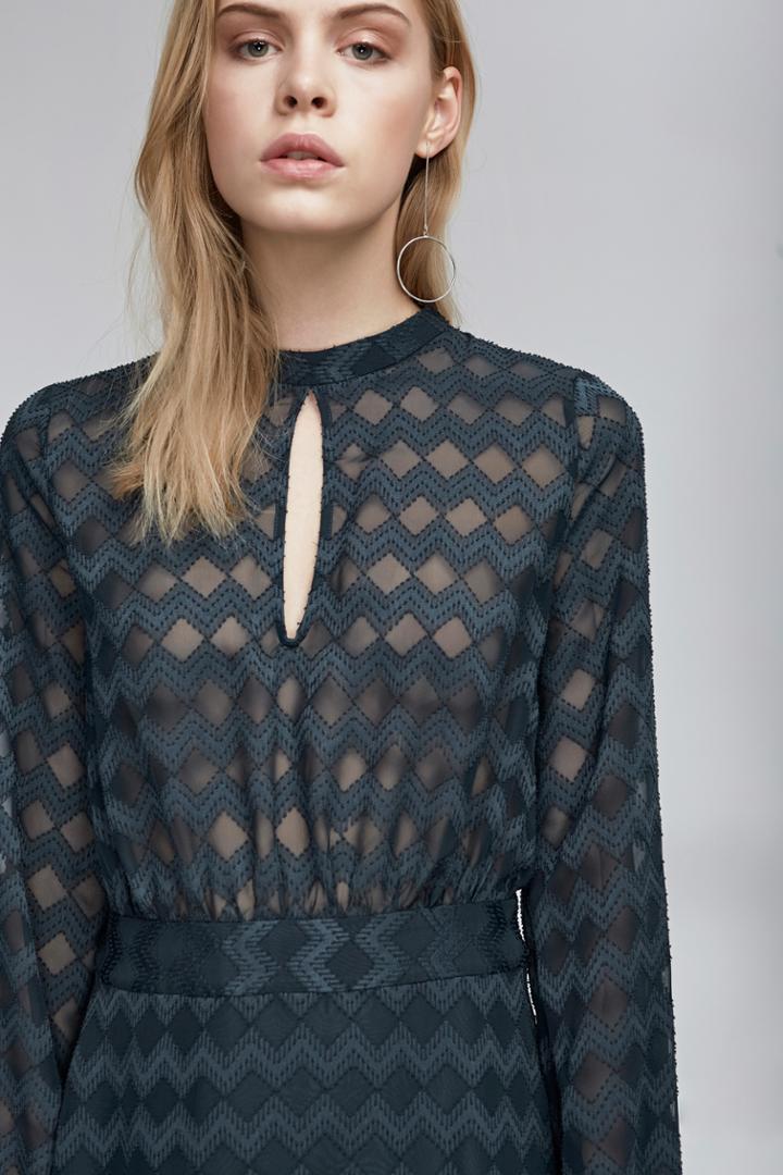 Finders Keepers Ascot Long Sleeve Dress Charcoal