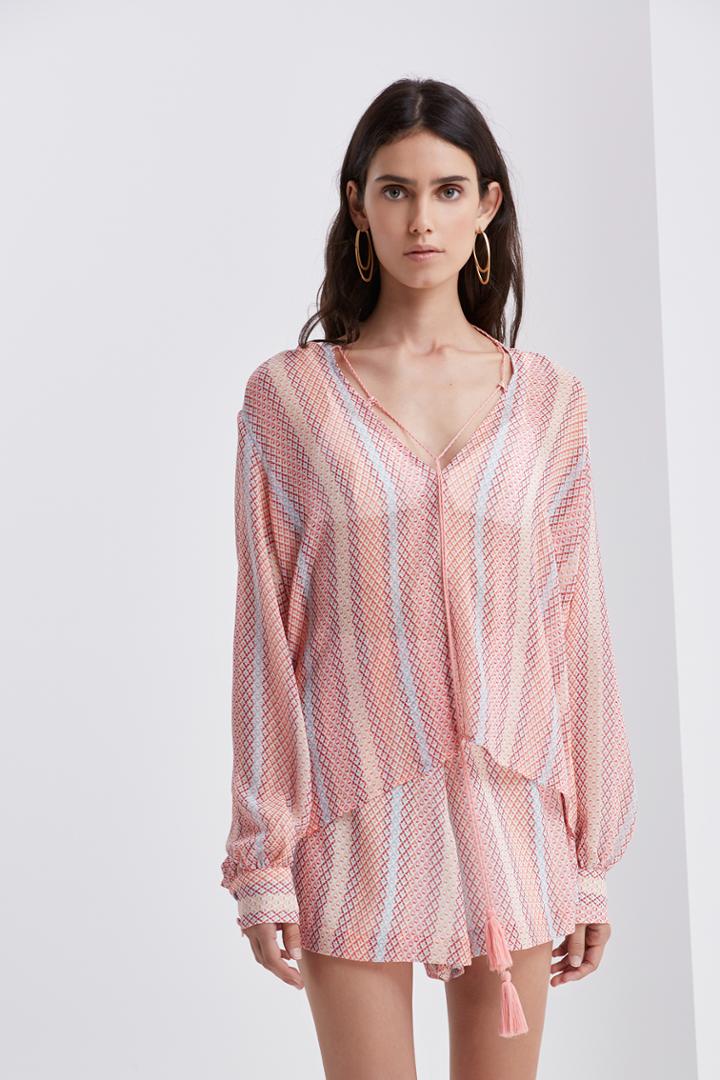 Finders Keepers Marconi Long Sleeve Top-print Pink Geo Print