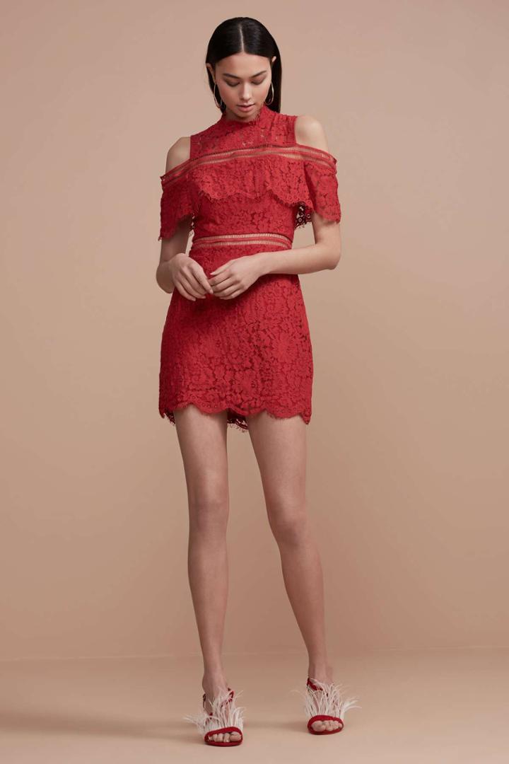 Keepsake Butterfly Mini Lace Dress Redxs