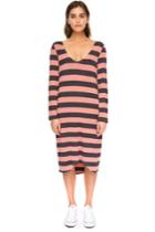 The Fifth Art Deco Long Sleeve Dress Charcoal & Dusty Rose Stripe