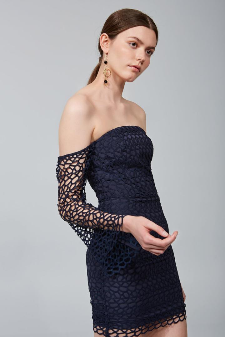 Keepsake Countdown Lace Mini Dress Navy