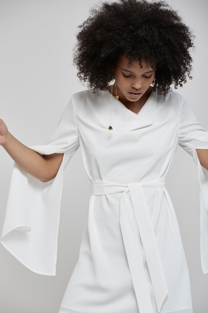 C/meo Collective Interrupt Long Sleeve Dress Ivory
