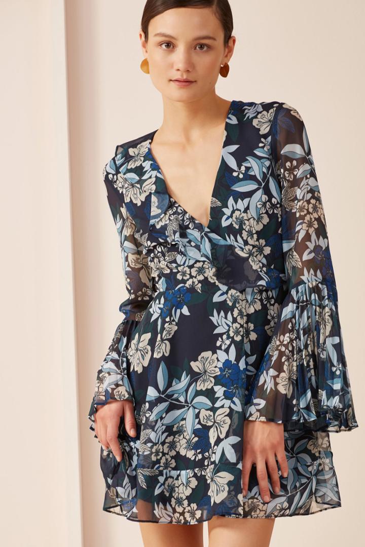 Keepsake Seasons Long Sleeve Mini Dress Navy Botanic Floral