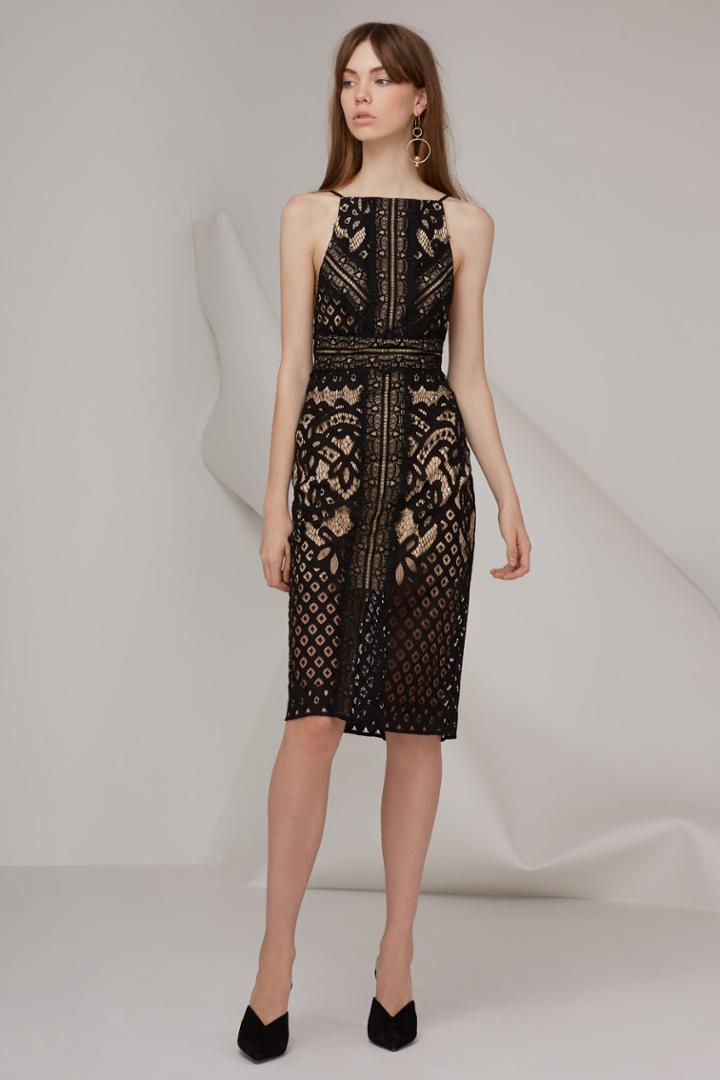 Keepsake Bridges Lace Midi Dress Black