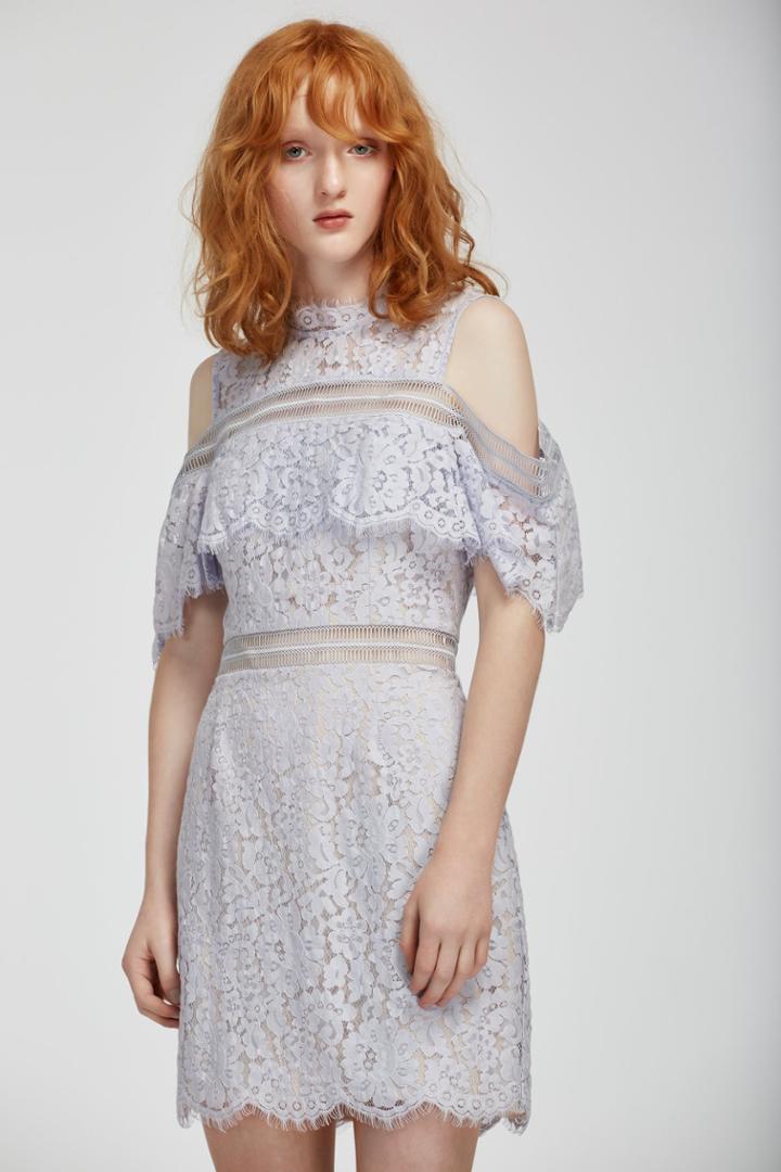 Keepsake Oblivion Lace Mini Dress Pale Blue