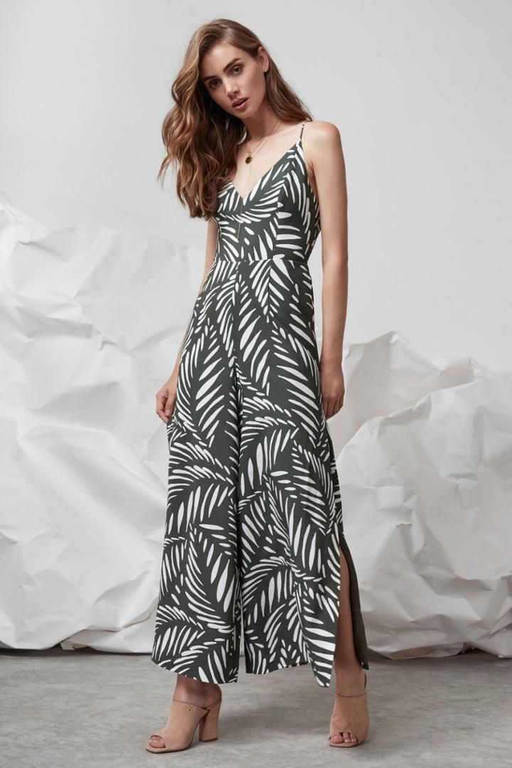 Finders Keepers Knox Jumpsuit-print Khaki Base Leaf Print