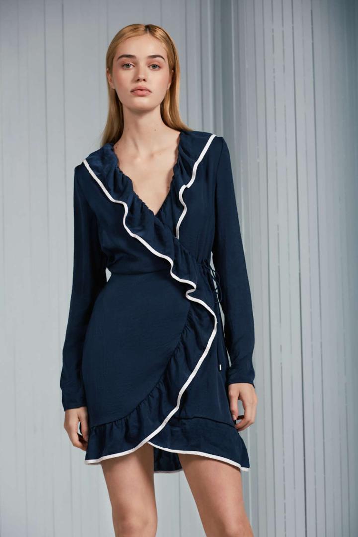 The Fifth Juliette Long Sleeve Wrap Dress Navyxxs, Xs,s,m,l,xl
