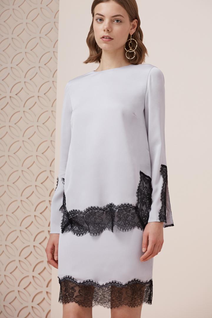 Keepsake Stop Me Lace Trim Long Sleeve Top Pale Grey