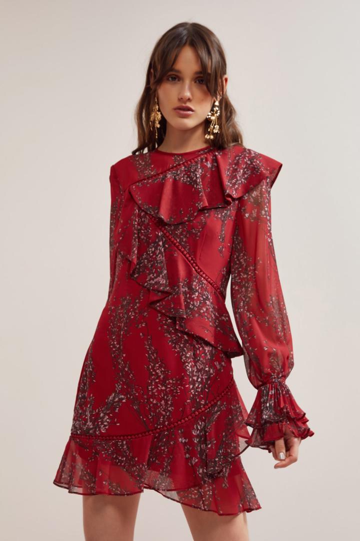 Keepsake Keepsake Light Up Long Sleeve Mini Dress Red Wildflower Floralxs,s,m,l,xl