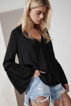 The Fifth Banjo Long Sleeve Polka Dot Top Black W White