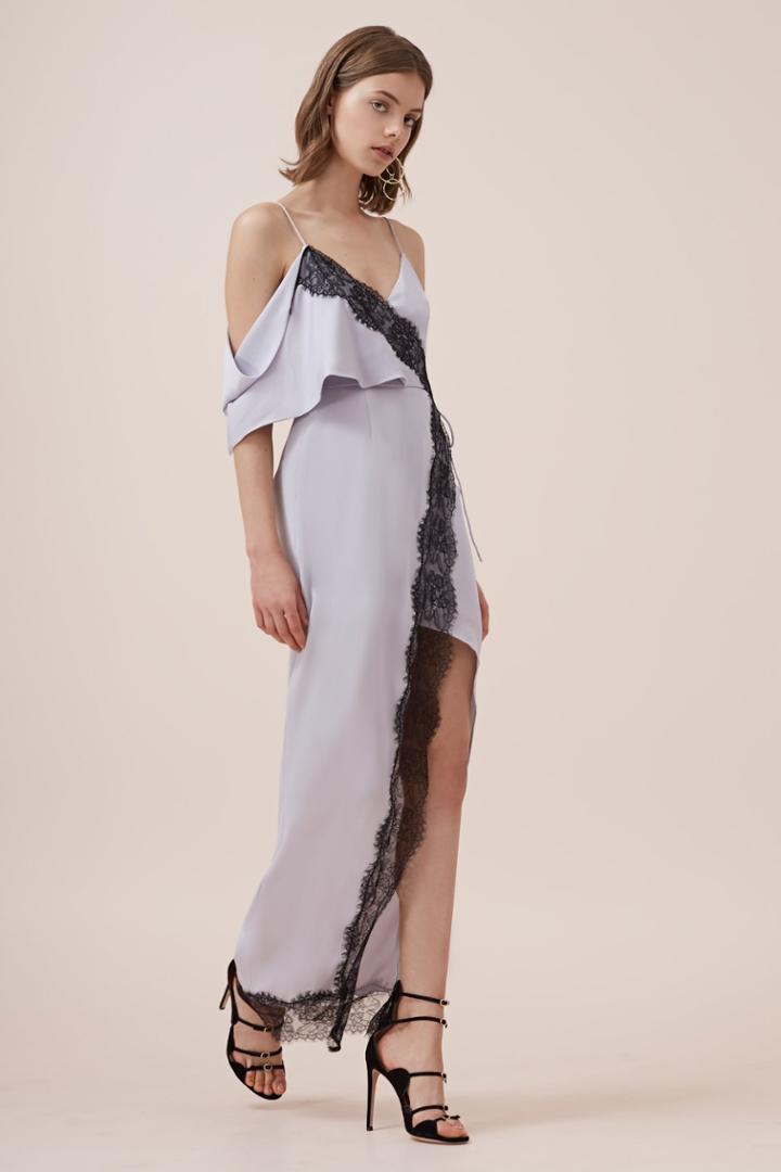 Keepsake Stop Me Lace Trim Maxi Dress Pale Grey