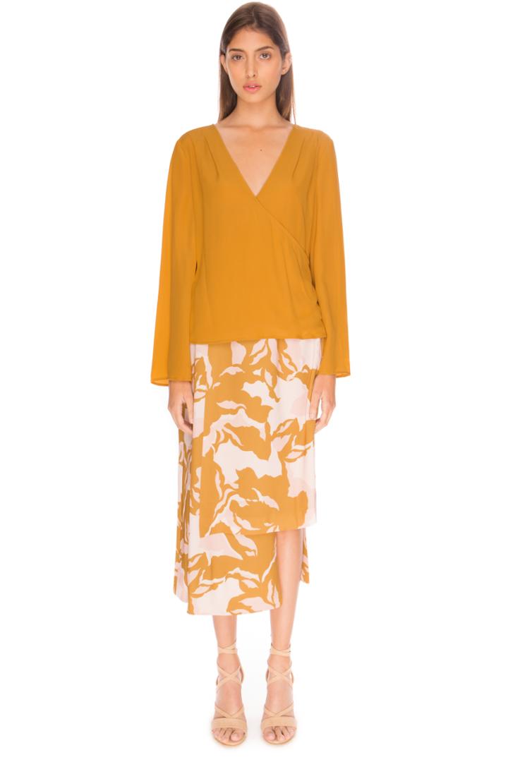 Keepsake Ornate Long Sleeve Silk Top Mustard