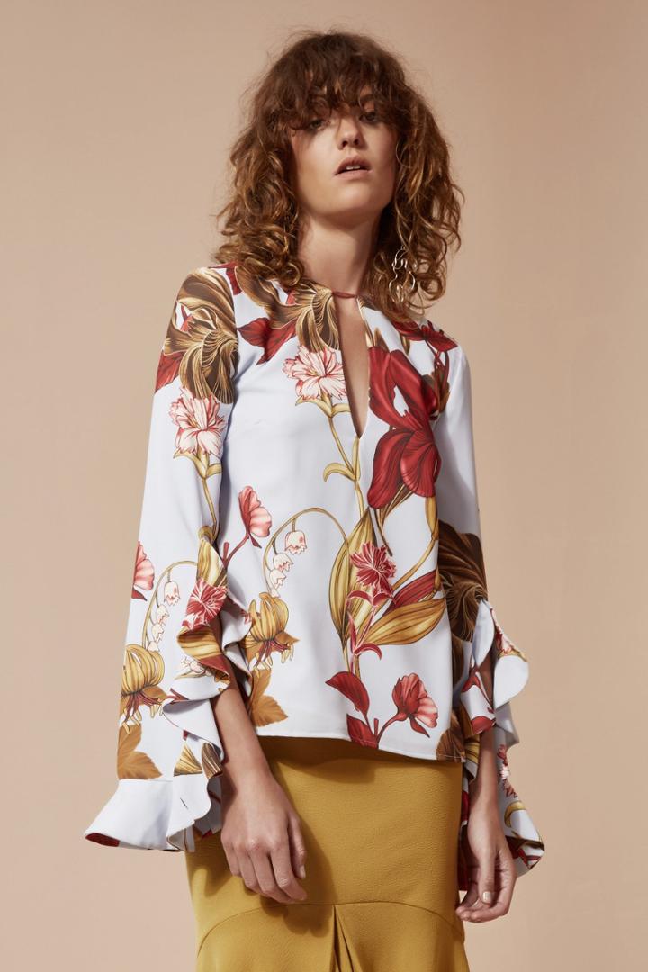 C/meo Collective Gossamer Long Sleeve Top Mist Botanic