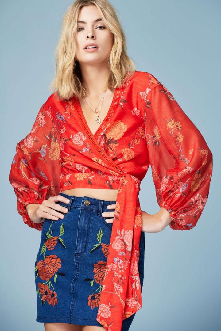 Finders Keepers Flicker Long Sleeve Top Red Floralxxs, Xs,s,m,l,xl
