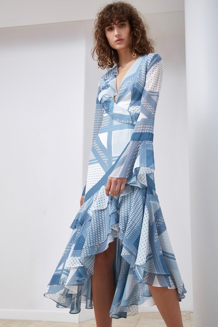 C/meo Collective C/meo Collective Allude Long Sleeve Dress Steel Blue Scarf