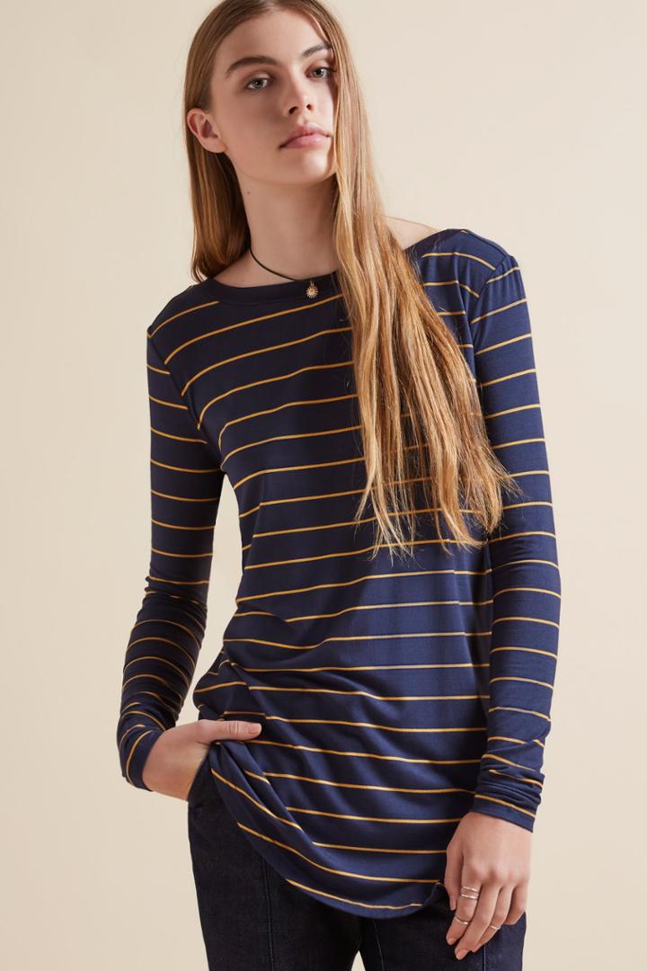 The Fifth Deep Valley Long Sleeve Top Navy And Amber Stripe