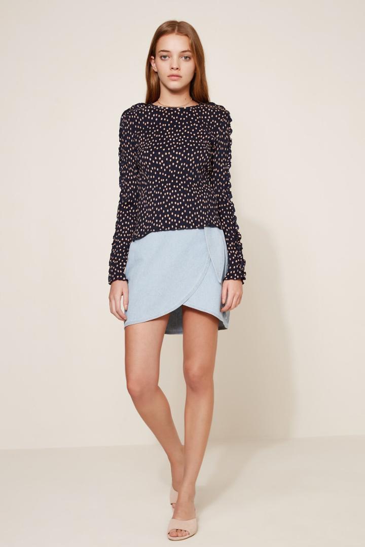 The Fifth The Fifth Atlanta Polka Dot Long Sleeve Top Navy W Peachxxs, Xs,s,m,l,xl