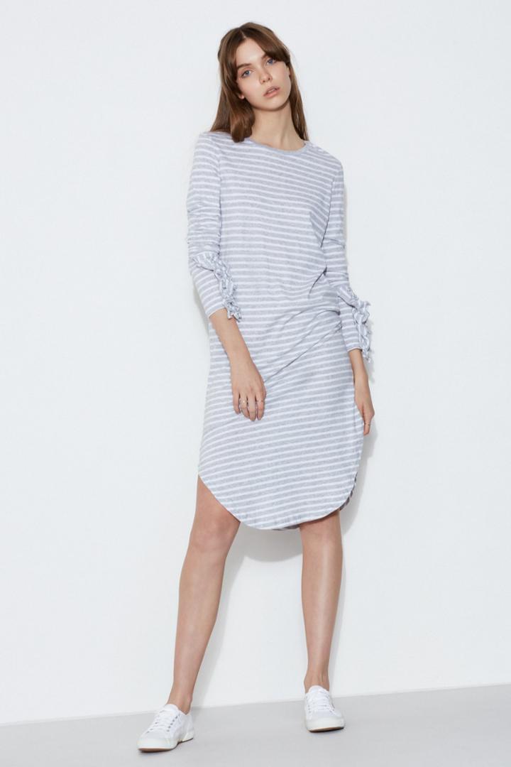 The Fifth The Fifth Prismatic Stripe Long Sleeve Dress Grey W Whitexxs, Xs,s,m,l,xl