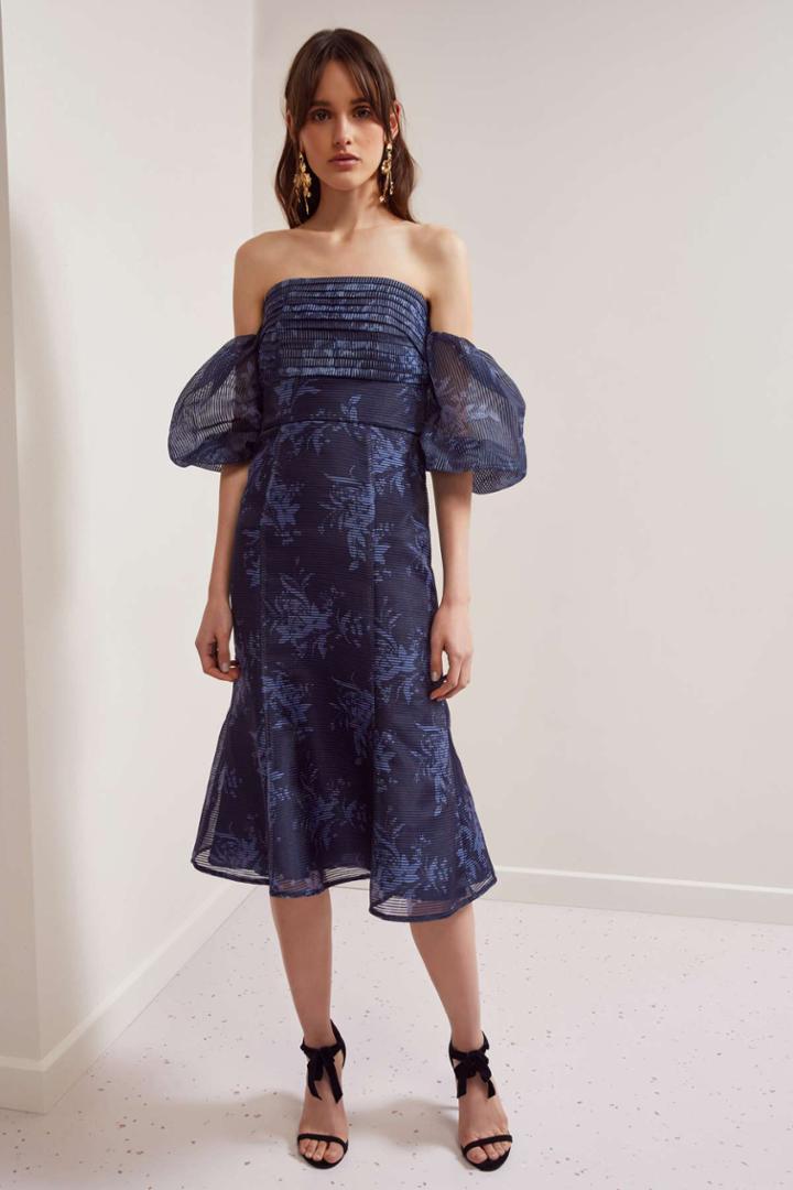 Keepsake Stand Tall Midi Dress Navy Stencil Floralxxs, Xs,s,m,l,xl