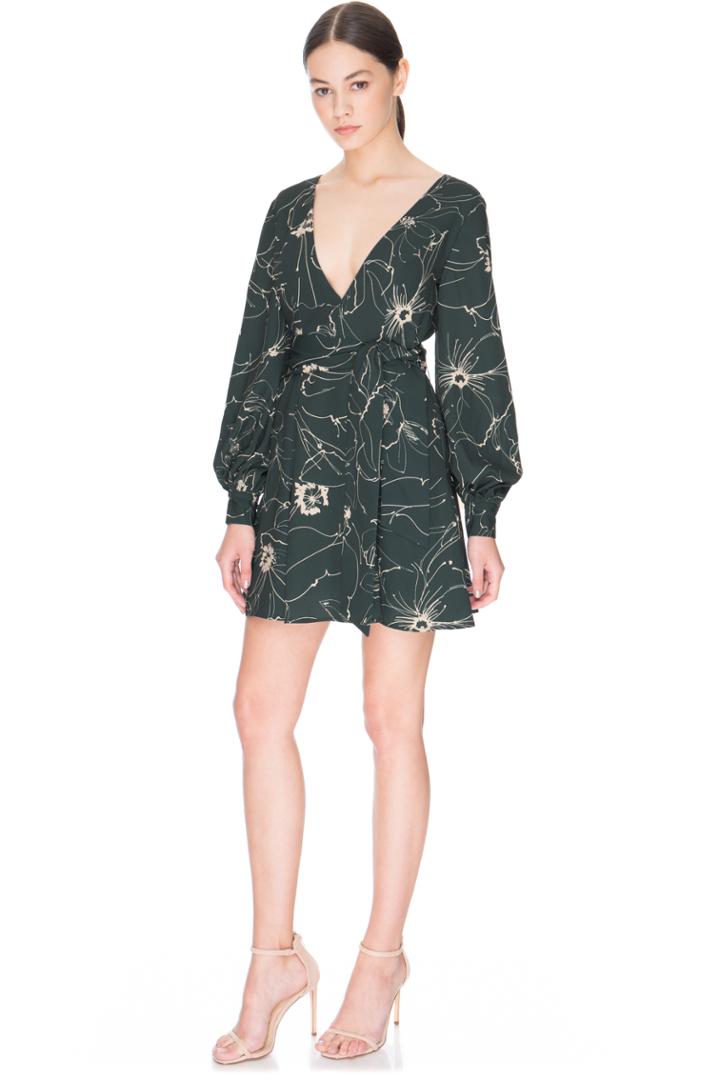 Keepsake Heat Wave Long Sleeve Mini Dress Sketch Floral Dark