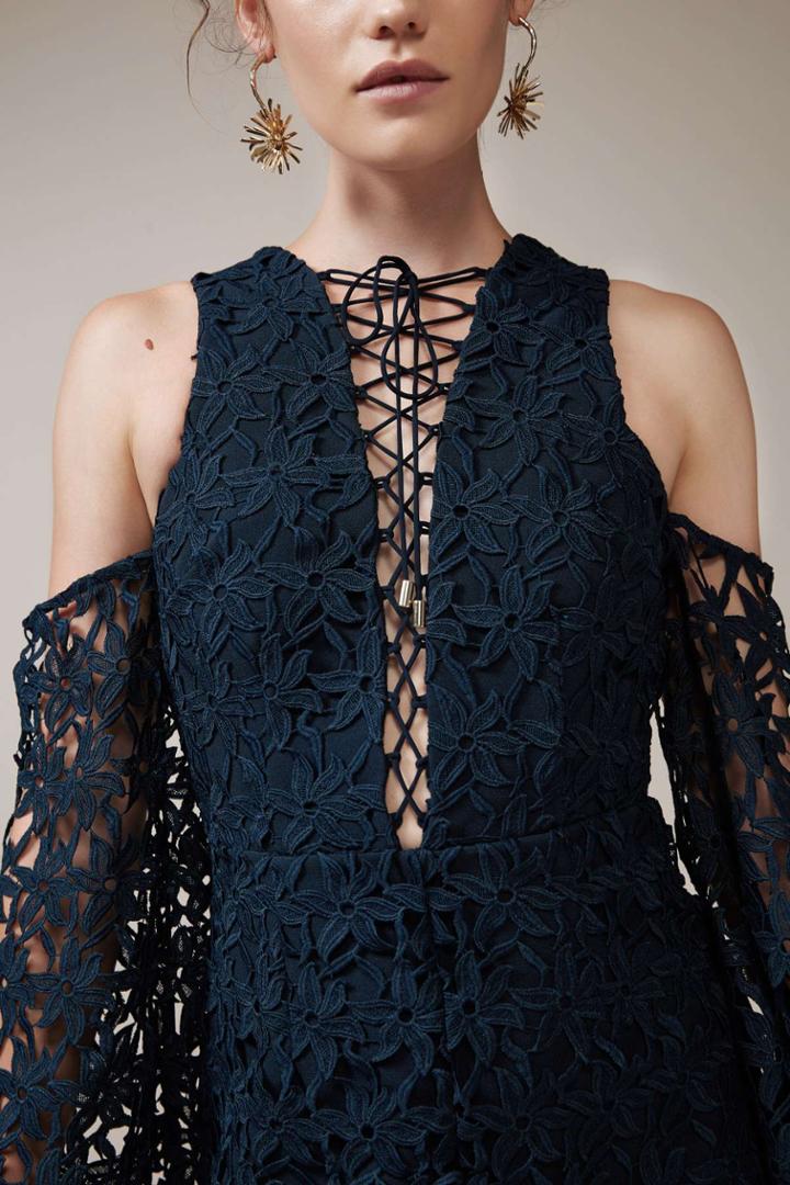 Keepsake Keepsake Stay Close Lace Midi Dress Navy