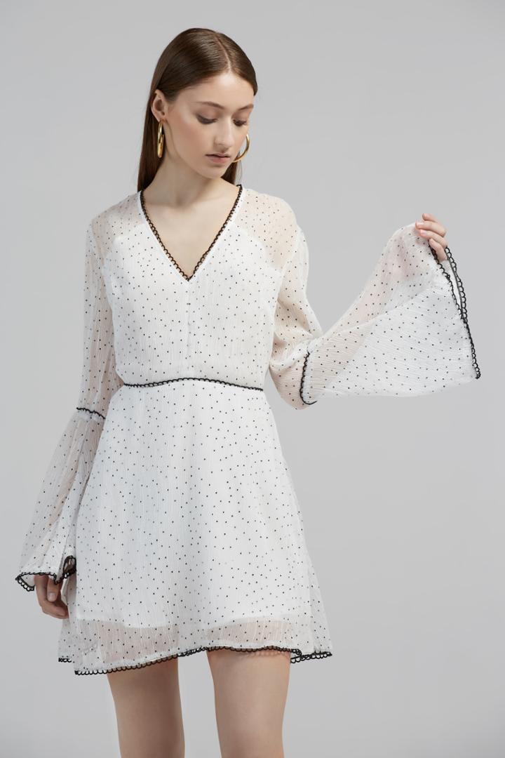Finders Keepers Finders Keepers Drifter Long Sleeve Dress Ivory W Blackxs,s,m,l