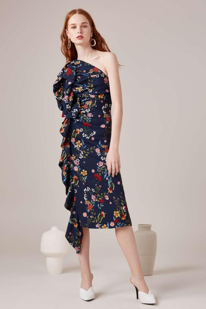 C/meo Collective Entitle Midi Dress Navy Floralxxs, Xs,s,m,l,xl