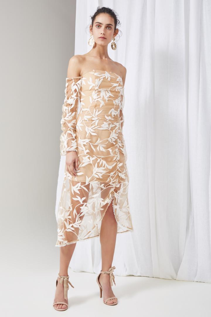 Keepsake Keepsake Fast Lanes Long Sleeve Midi Dress Ivory