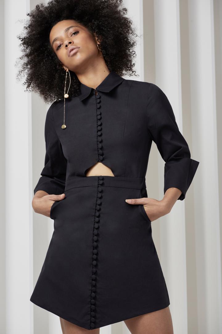 C/meo Collective Let It Go Long Sleeve Shirting Dress Black