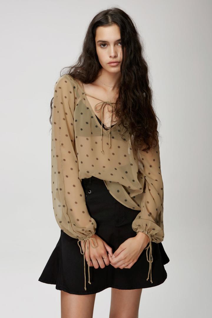 The Fifth Midnight Memories Long Sleeve Top Khaki Daisy Print