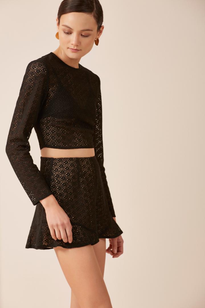 Keepsake Dreamers Long Sleeve Lace Top Black