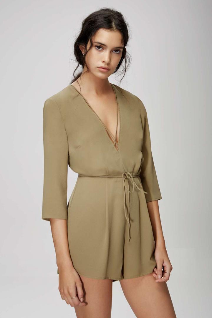 The Fifth The Fifth Maverick Long Sleeve Playsuit Khaki