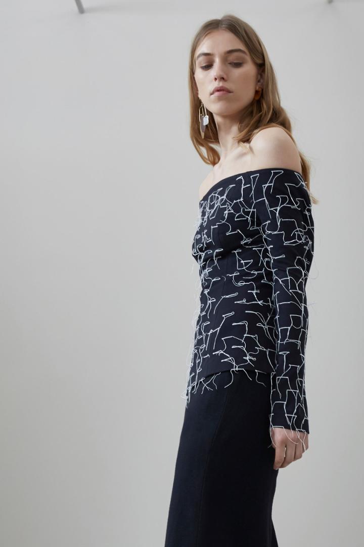C/meo Collective Phase Out Off Shoulder Long Sleeve Top Black