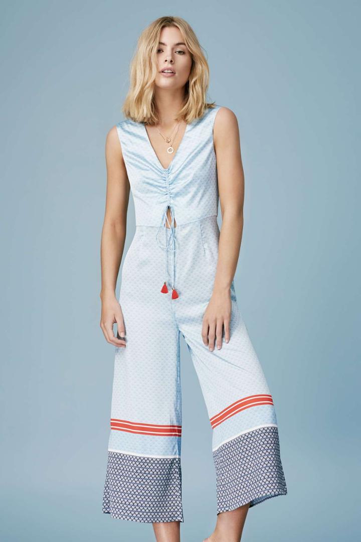 Finders Keepers Amnesia Crop Jumpsuit Pale Blue Borderxxs, Xs,s,m,l,xl