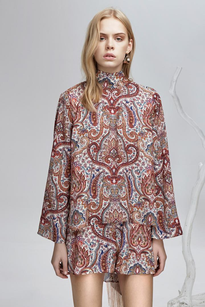 Finders Keepers Cyrus Print Long Sleeve Top Henna Print