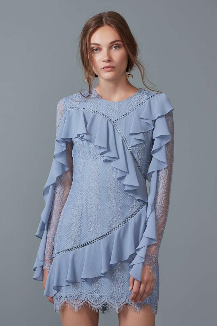 Keepsake Better Days Long Sleeve Lace Dress Dusty Bluexxs, Xs,s,m,l,xl