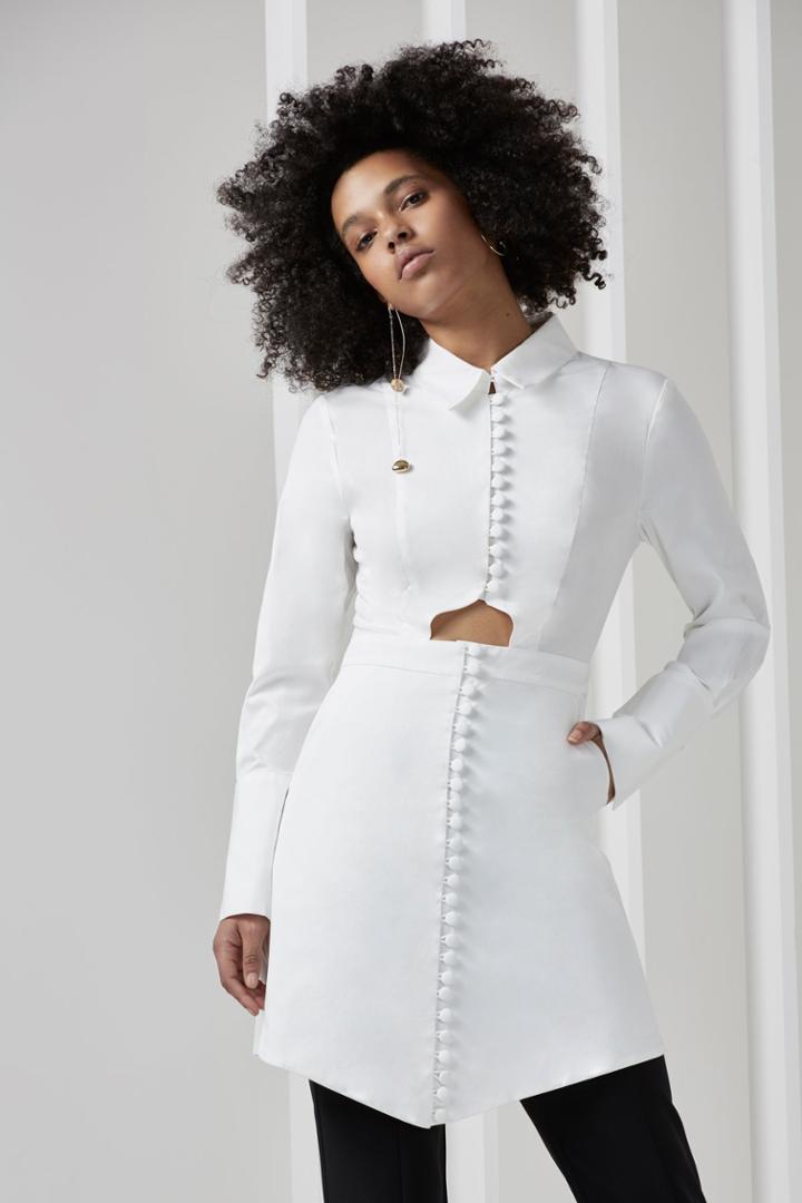 C/meo Collective Let It Go Long Sleeve Shirting Dress White
