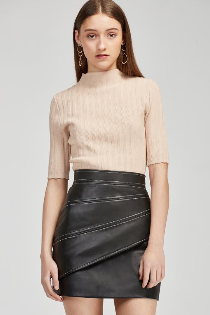 C/meo Collective Lesson Learnt Leather Skirt Black And Ivory