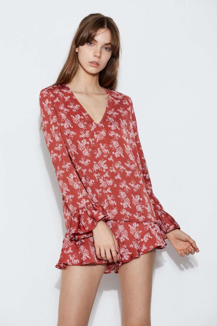 The Fifth Ophelia Long Sleeve Top Spice Linear Rosexxs, Xs,s,m,l