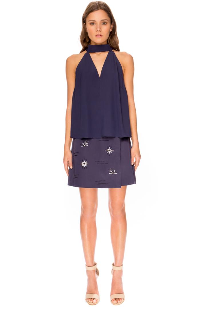 Keepsake Stay Close Silk Top Navy