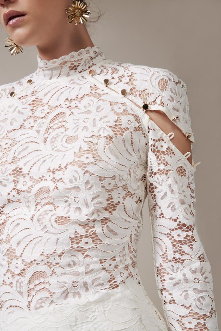 Keepsake Star Crossed Long Sleeve Lace Top Ivory