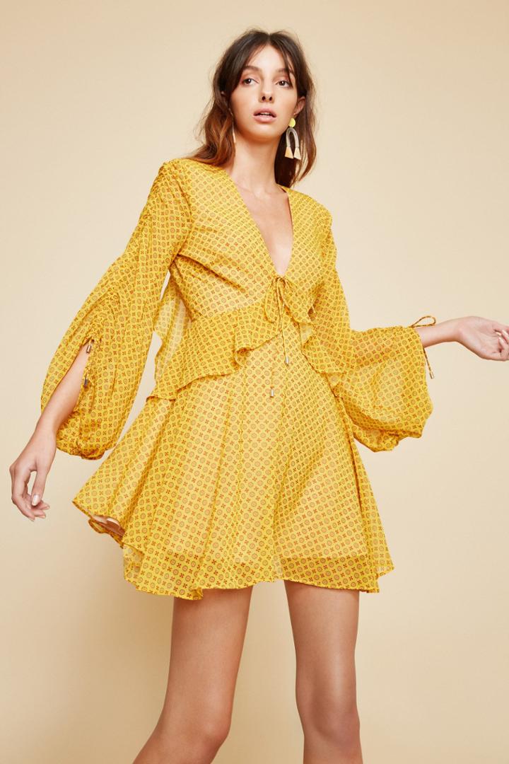 C/meo Collective C/meo Collective Light Up Long Sleeve Dress Marigold Stamp