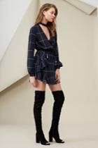 Finders Keepers Curtis Long Sleeve Dress Navy Check