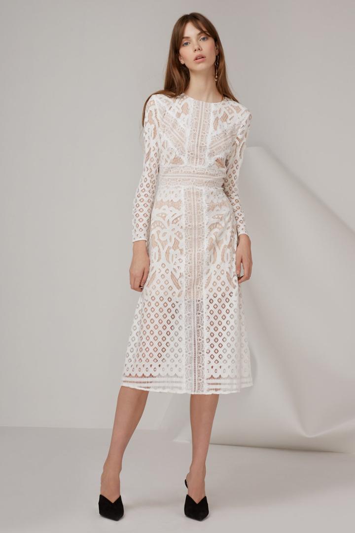 Keepsake Bridges Lace Long Sleeve Dress Ivory