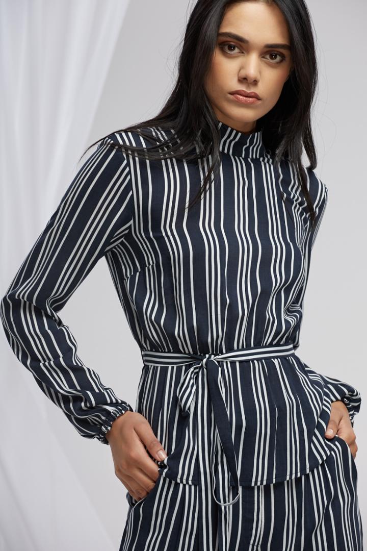 Finders Keepers Ira Long Sleeve Top Navy Stripe