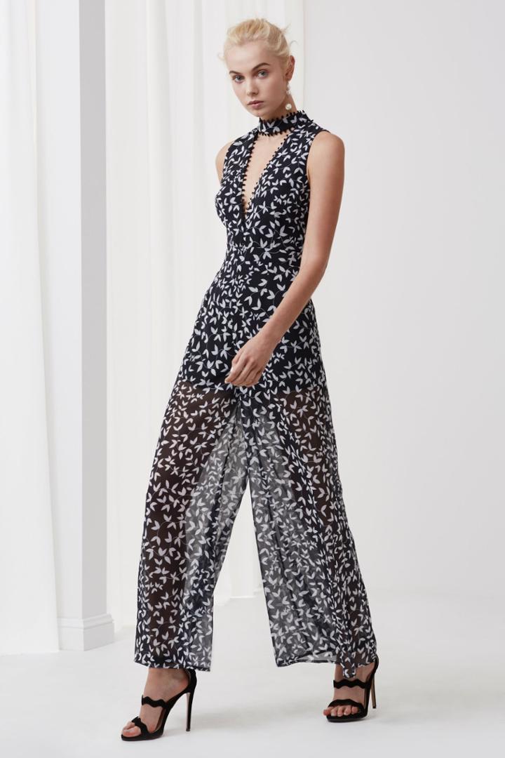 Keepsake Come Around Jumpsuit Dark Ivy Print
