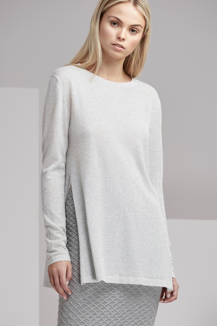Finders Keepers Cecil Long Sleeve Knit Top Silver Lurex