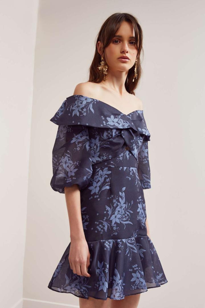 Keepsake Stand Tall Dress Navy Stencil Floralxxs, Xs,s,m,l