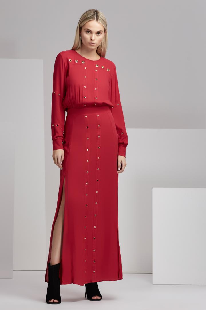 Finders Keepers Maddox Long Sleeve Dress Crimson